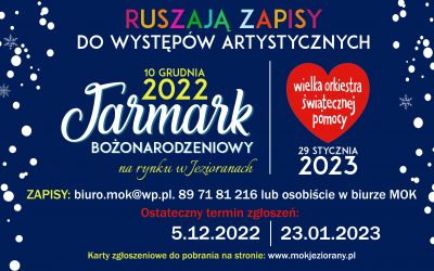 ZAPISY NA WYSTĘPY ARTYSTYCZNE – JARMARK BOŻONARODZENIOWY I FINAŁ WOŚP